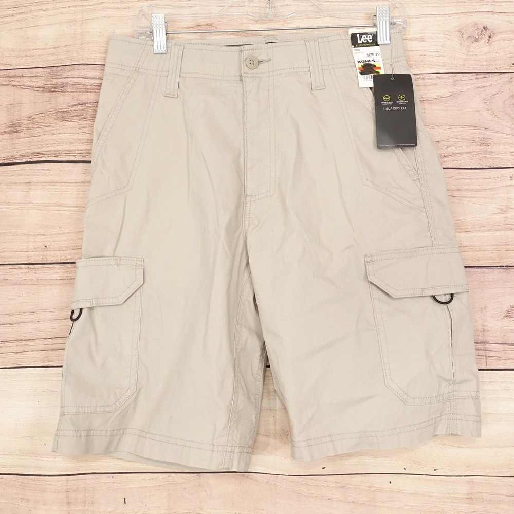 New! Lee Extreme Motion Shorts Mens 29 Beige Cargo Microfiber Stretch 10 Inseam